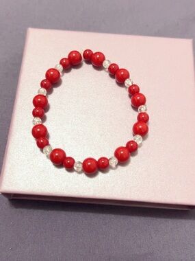 Natural Crystal & Coral Energy Bracelet size 18cm